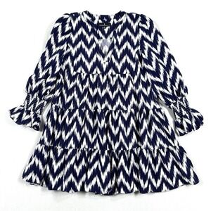 Tuckenuck Pomander Place Dress Womens‎ XL Kenzo Ikat Mini Tiered Babydoll Blue
